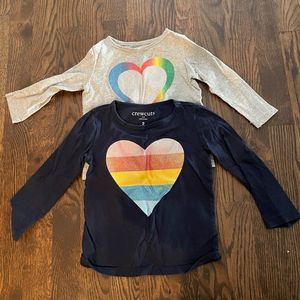 2 CrewCuts  Girls Size 2 Ling Sleeved Shirts in Gray and Navy with Sparkly Heart